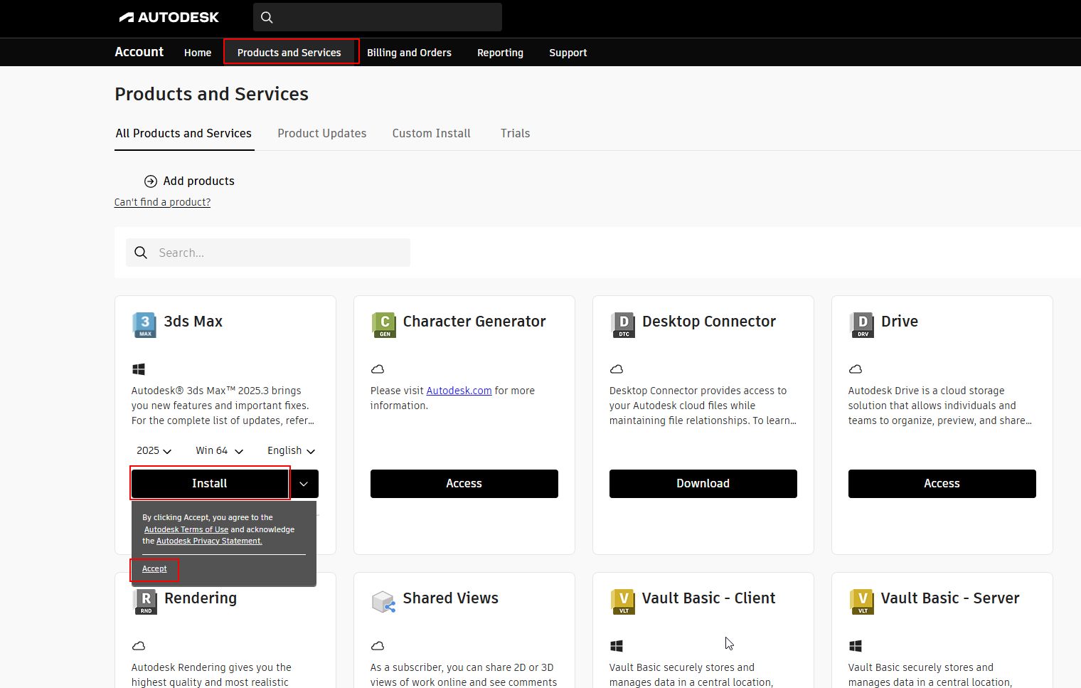 Скачивание установщика Autodesk